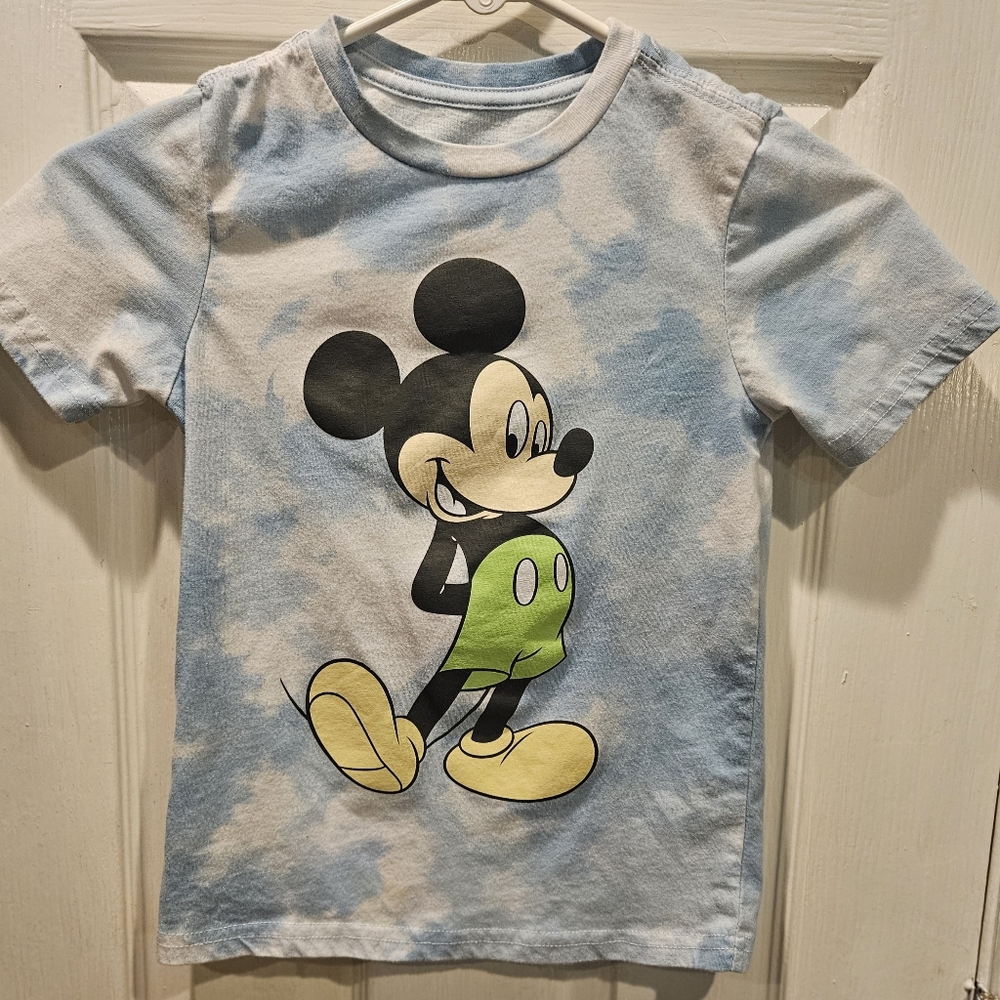 DISNEY Mickey Mouse Blue and White Tie Dye Tshiet, Youth S (6/7)